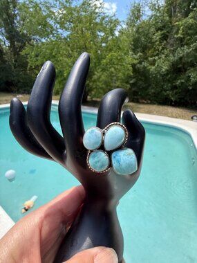 Artisan Larimar Copper Statement Cluster Ring Adj Southwest Bohemian gift  11g